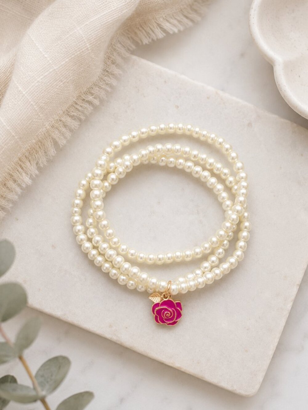 Keep Blooming Bracelet Set | Ivory Pearl Beads & Rose Charm |Growth & Resiliance